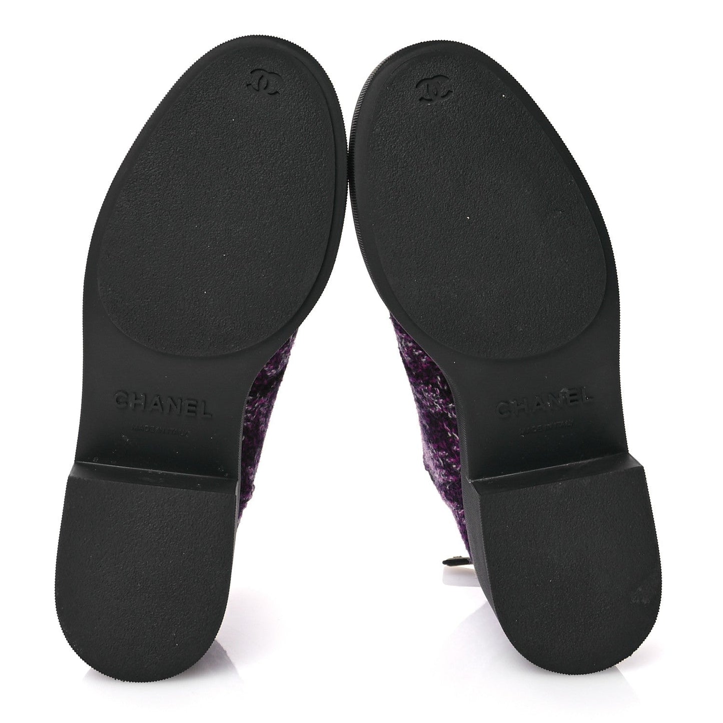 Chanel Tweed Pearl Combat Short Boots 38 Purple Black