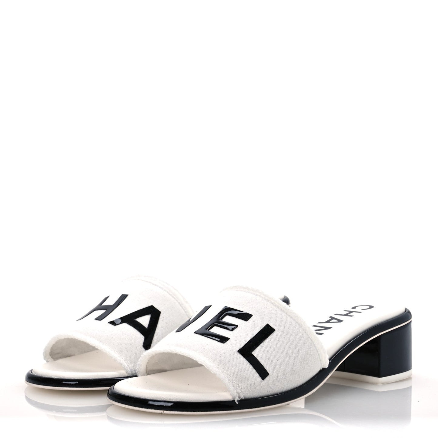 Chanel Cotton Logo Mule Sandals 39 White Black