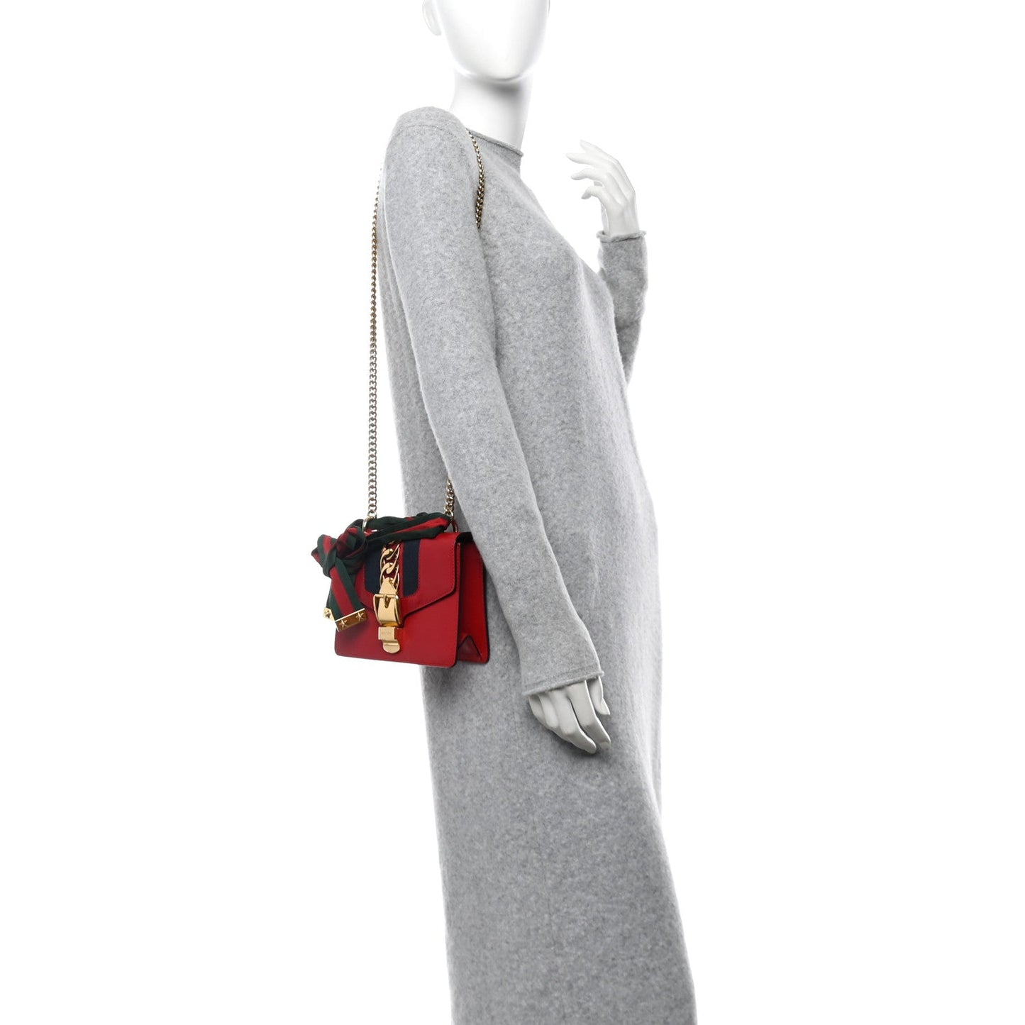 Gucci Calfskin Mini Sylvie Chain Shoulder Bag Hibiscus Red