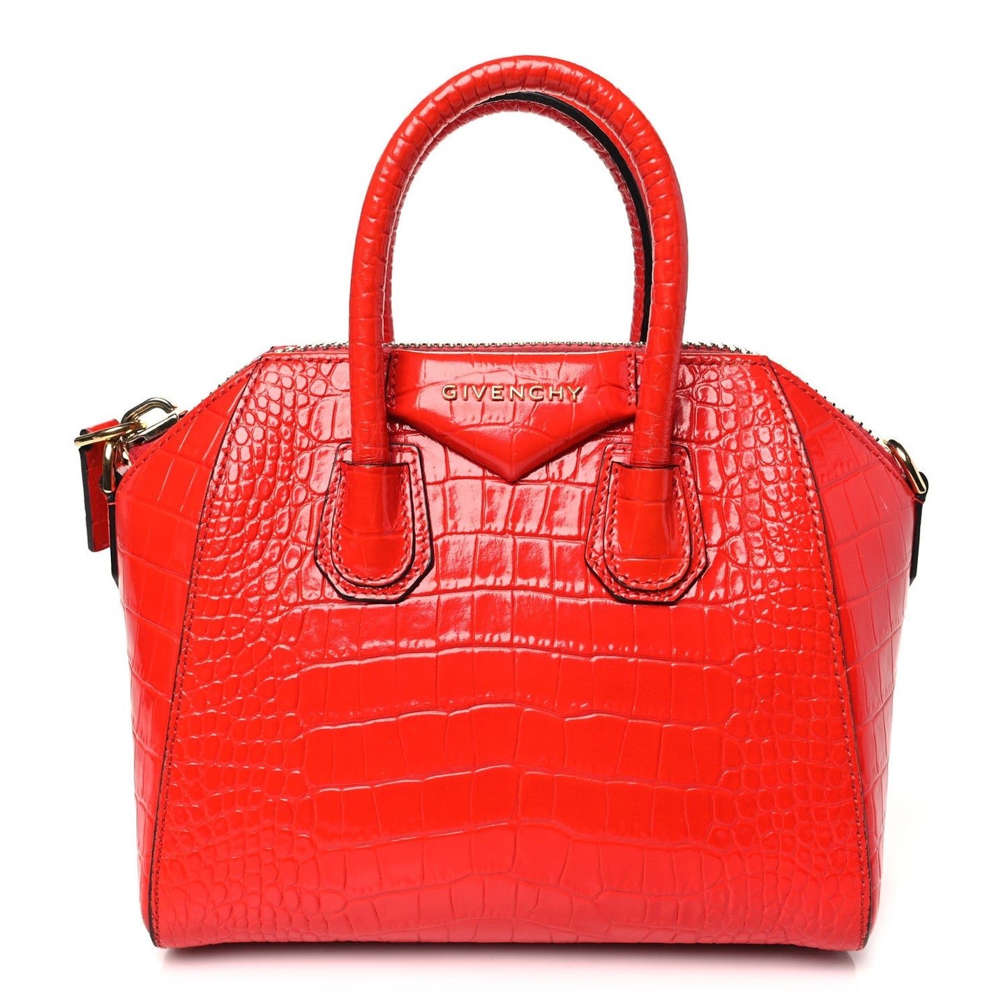 Givenchy Calfskin Crocodile Embossed Mini Antigona Red