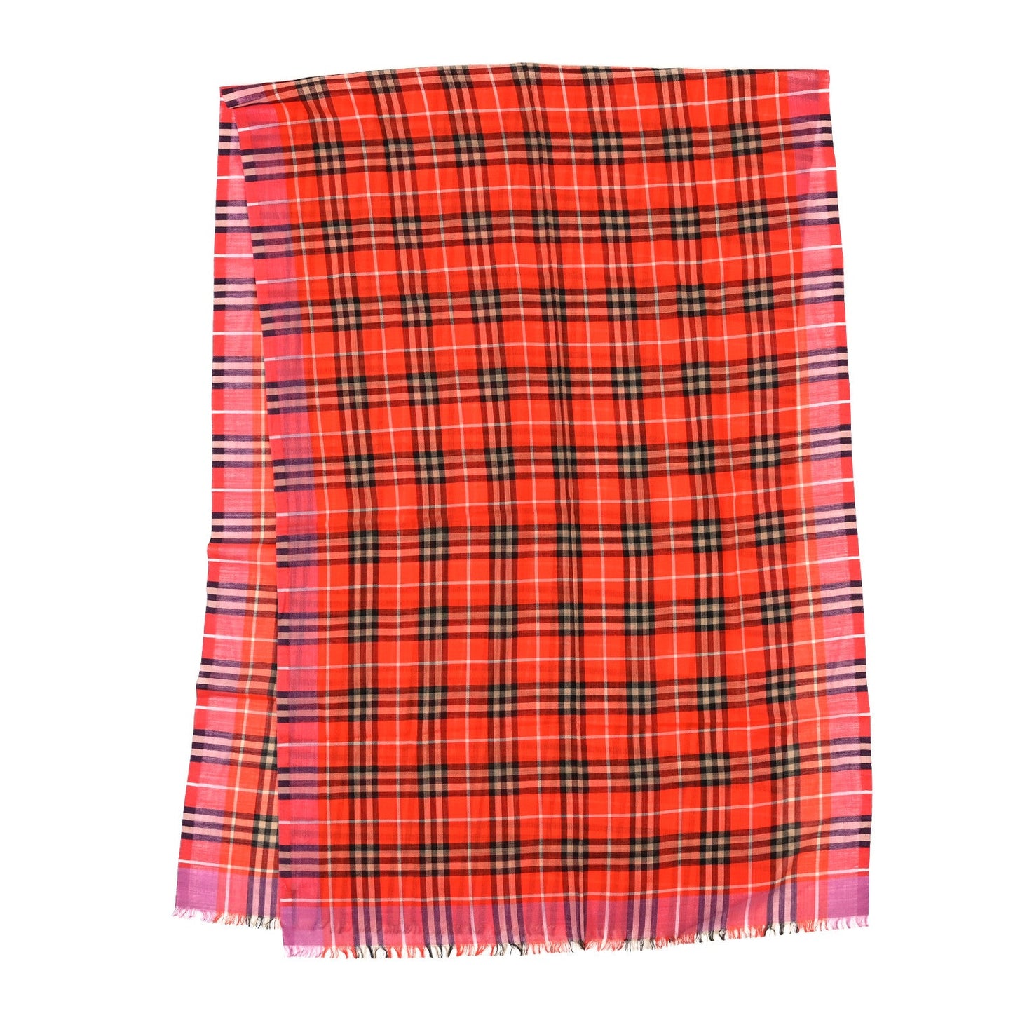 Burberry Wool Silk Gauze Vintage Check Scarf Orange Pink