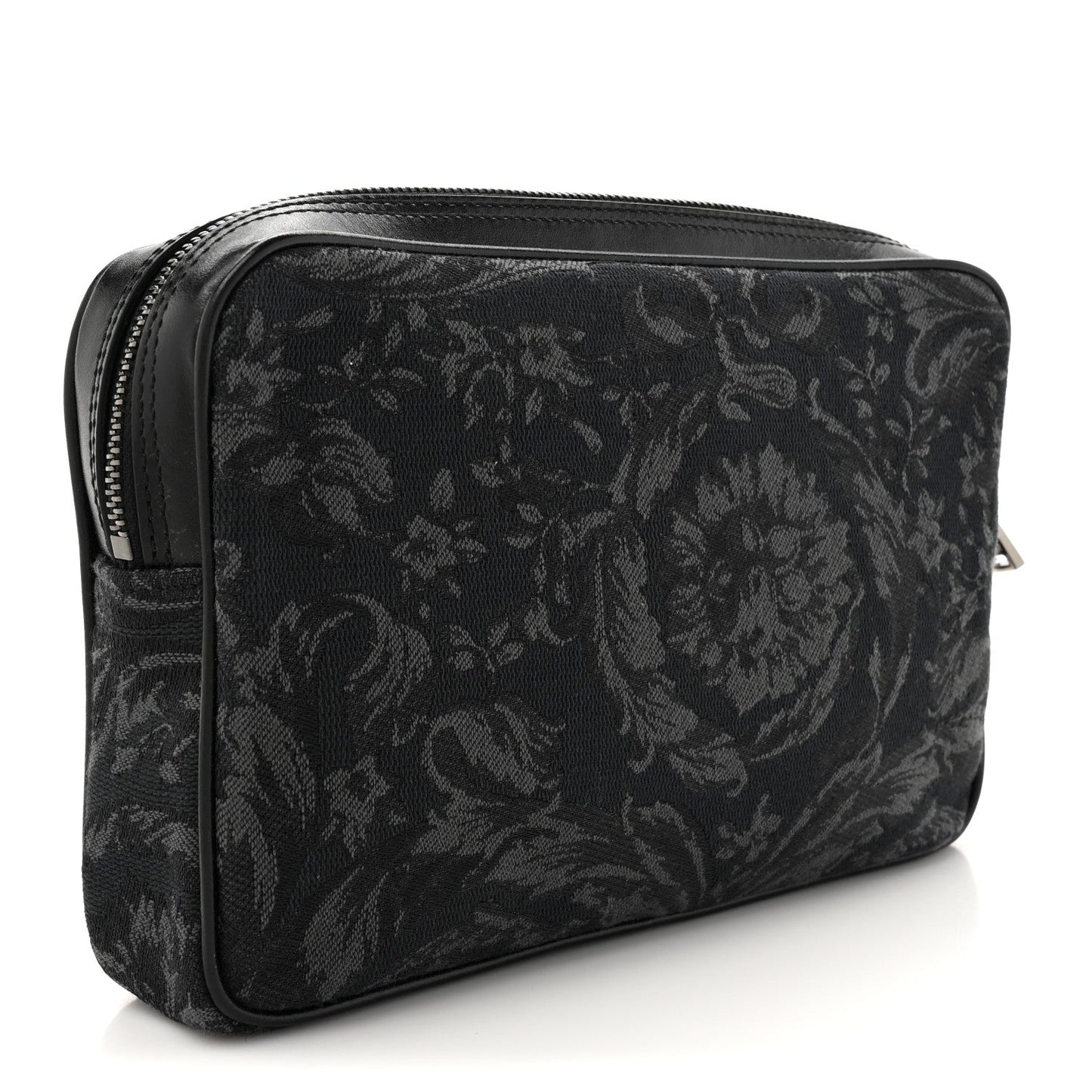 Versace Fabric Jacquard Calfskin Barocco Wristlet Pouch Black