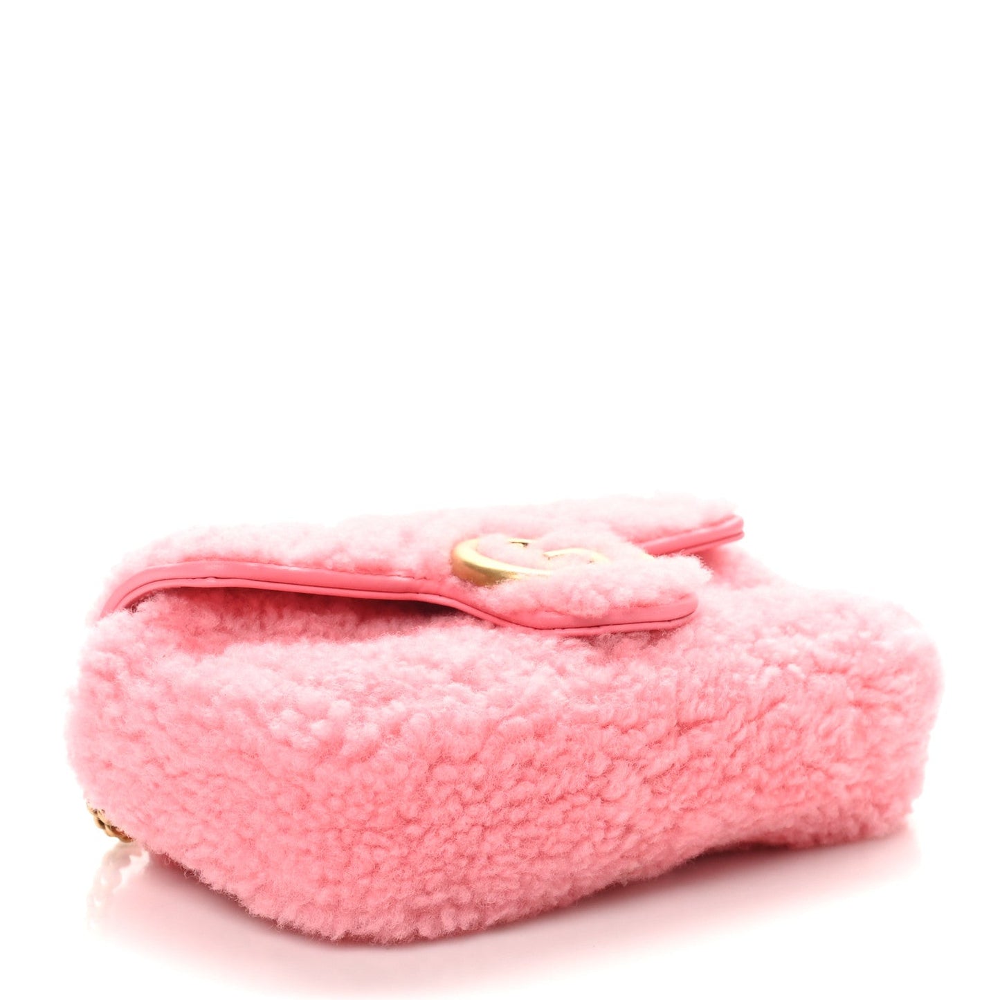 Gucci Shearling Matelasse Super Mini GG Marmont Shoulder Bag Lotus Pink