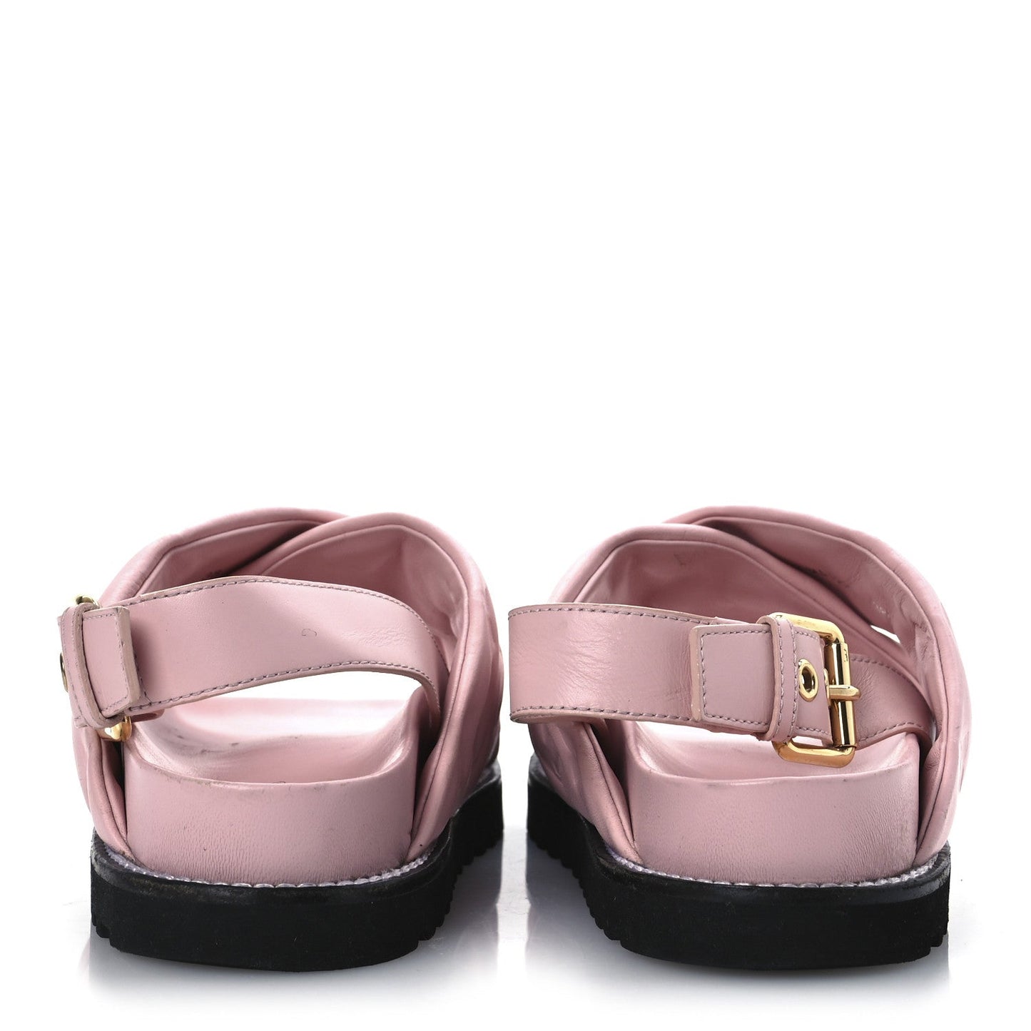 Louis Vuitton Lambskin Monogram Embossed Paseo Flat Comfort Sandals Rose Clair