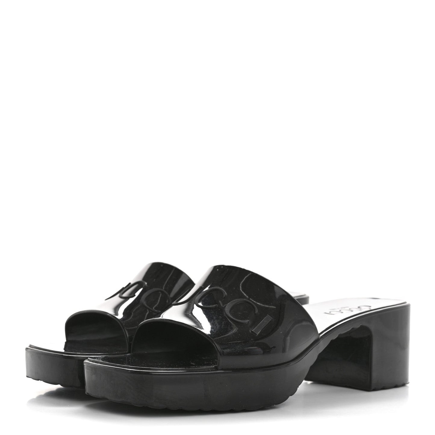 Gucci Rubber Logo Womens Platform 20/60mm Slide Sandals 35 Black