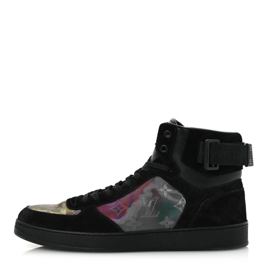Louis Vuitton Suede Monogram Mens Rivoli High Top Sneakers Black Multicolor