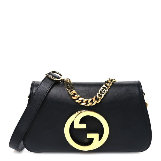 Gucci Roxy Calfskin Blondie Chain Shoulder Flap Bag Black
