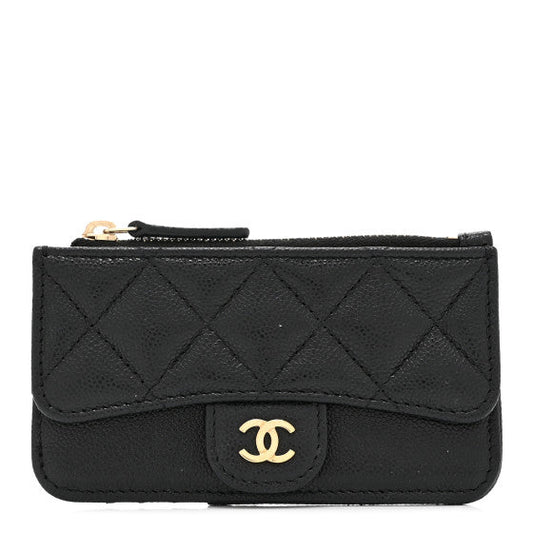 Chanel Caviar Quilted Flap Zip Card Holder Black