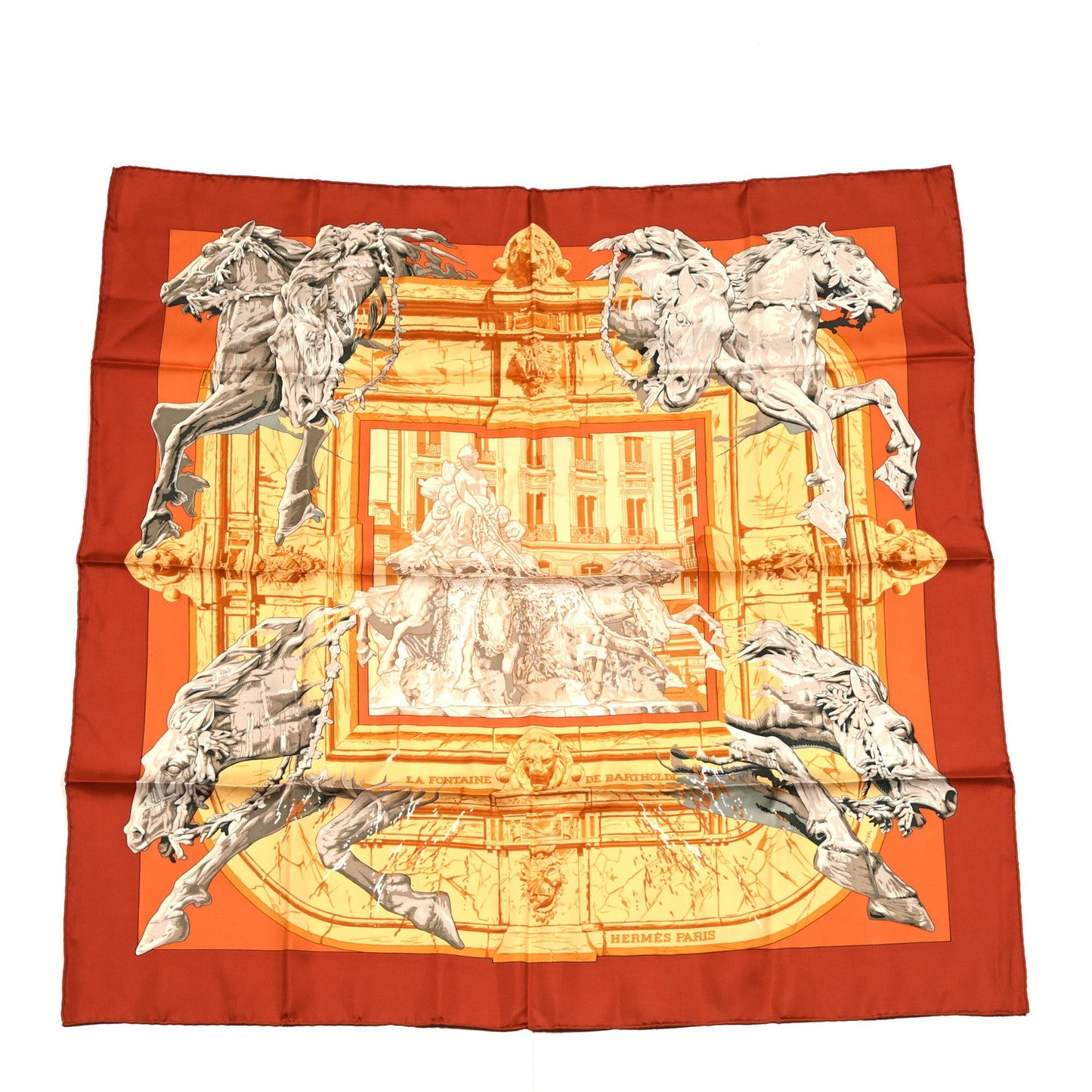 Hermes Silk La Fontaine De Bartholdi Scarf 90