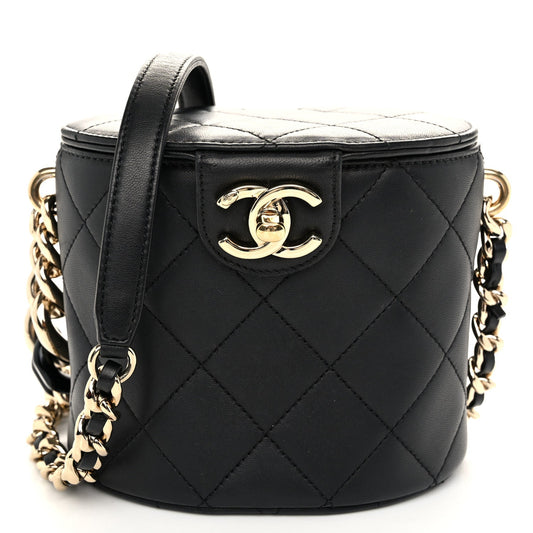 Chanel Lambskin Resin Elegant Chain Vanity Case Black