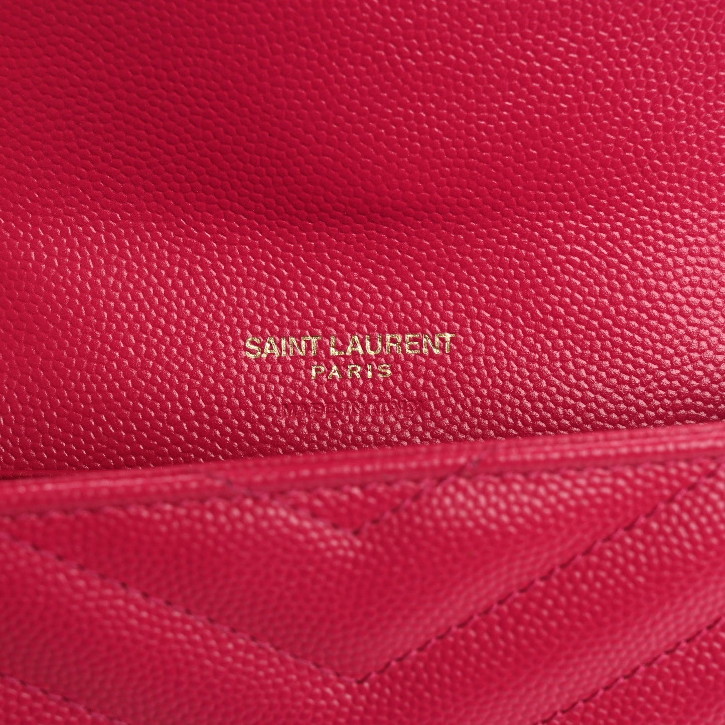 Saint Laurent Grain De Poudre Matelasse Chevron Small Monogram Envelope Wallet Bubblegum