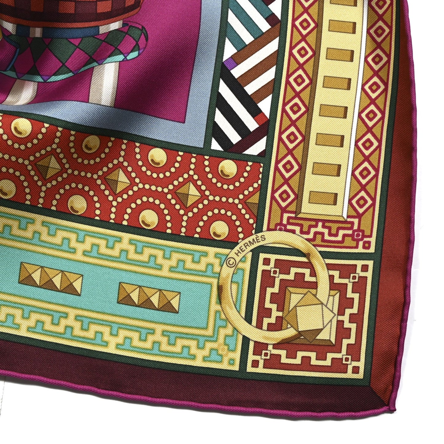 Hermes Silk Colliers de Chiens Scarf 90 Fuchsia Turquoise Grenat