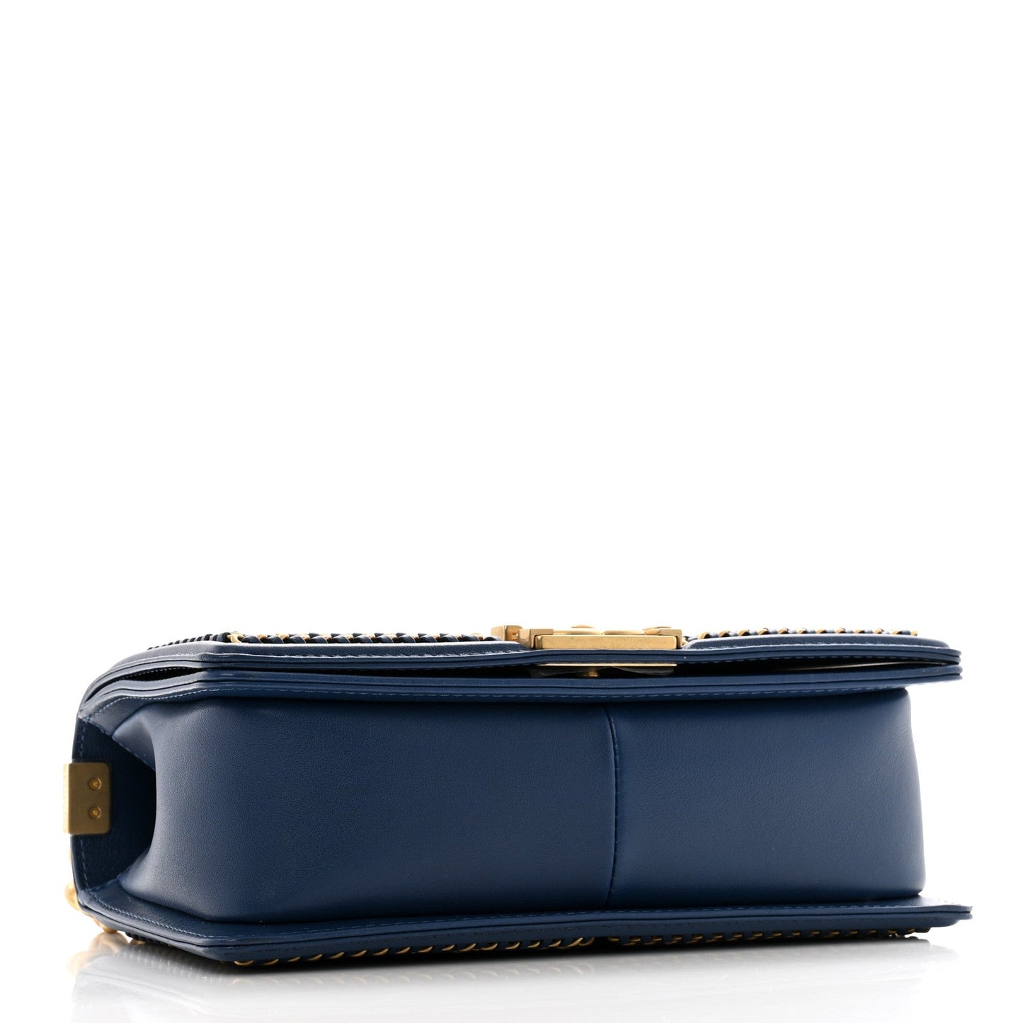 Chanel Lambskin Quilted Medium Top Handle Boy Flap Dark Blue