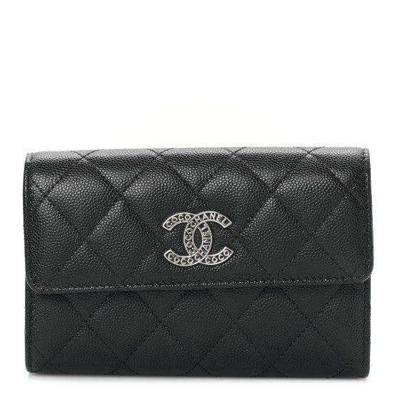 Chanel Caviar Quilted Coco CC Medium Flap Wallet Black