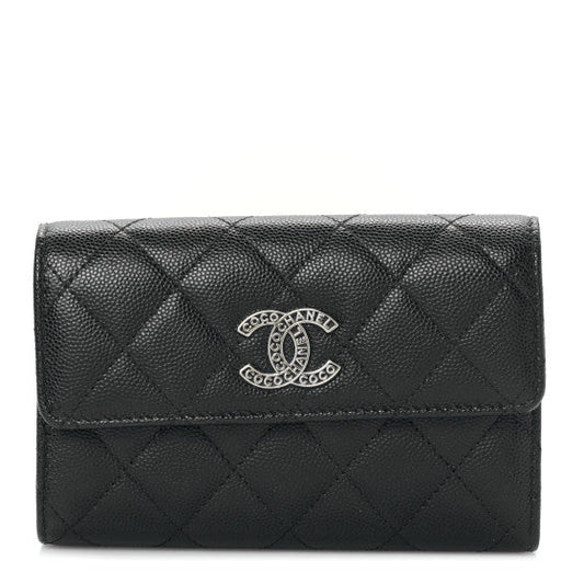 Chanel Caviar Quilted Coco CC Medium Flap Wallet Black