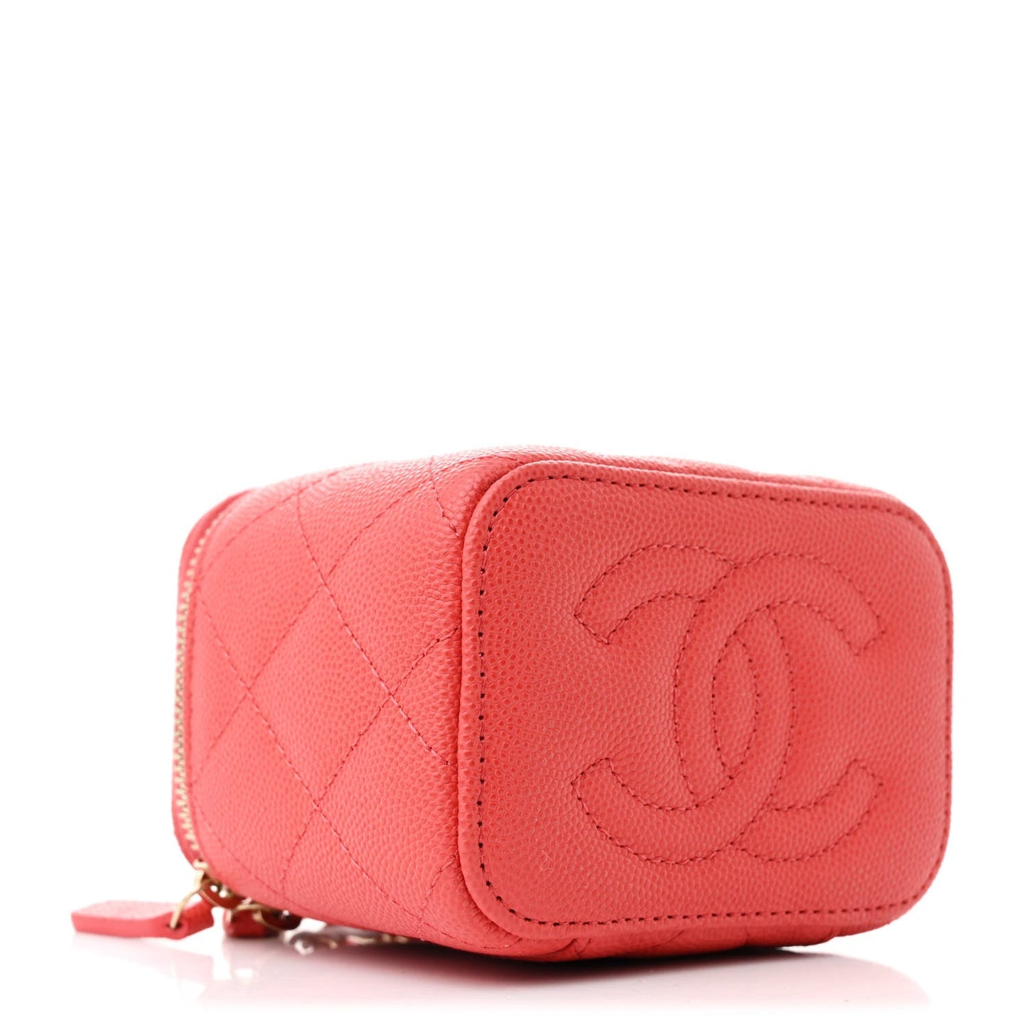 Chanel Caviar Quilted Mini Vanity Case With Chain Red