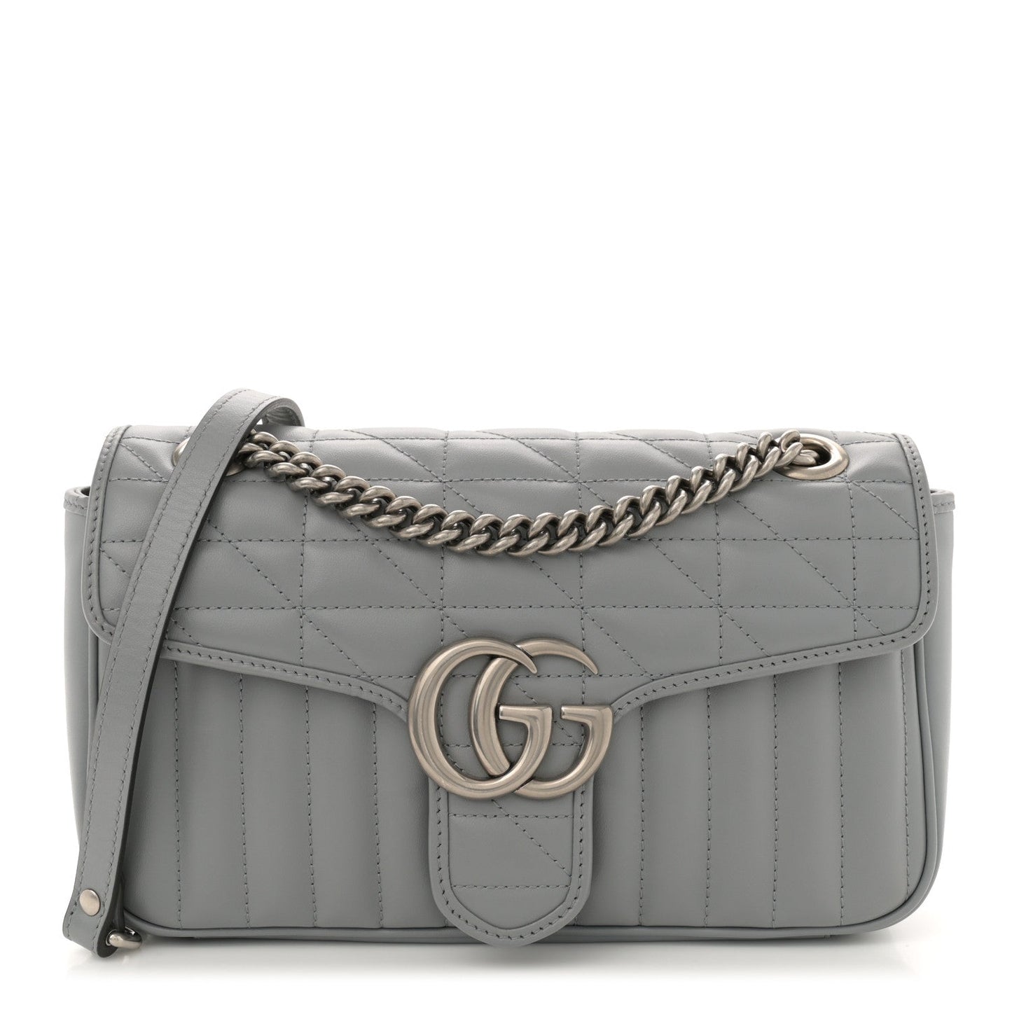 Gucci Calfskin Matelasse Aria Small GG Marmont Shoulder Bag Deep Grey