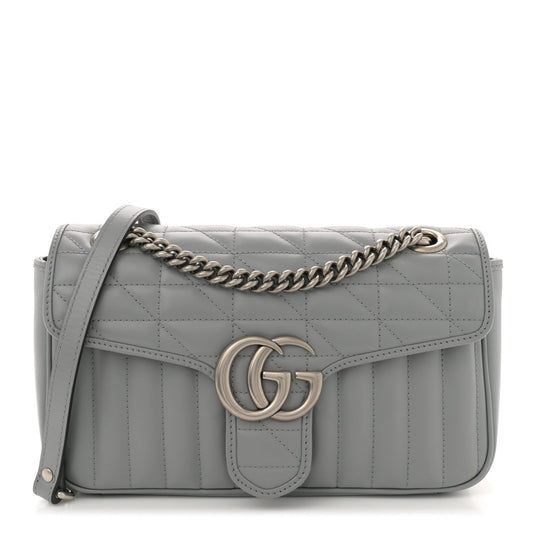 Gucci Calfskin Matelasse Aria Small GG Marmont Shoulder Bag Deep Grey