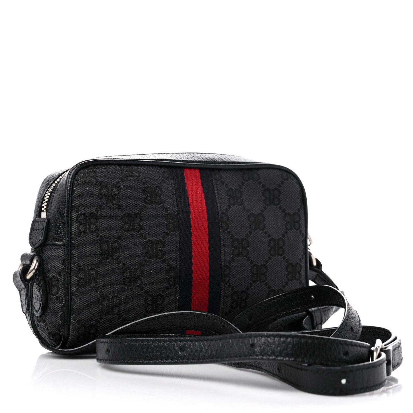 Gucci X BALENCIAGA BB Monogram Web Mini Ophidia Shoulder Bag Black