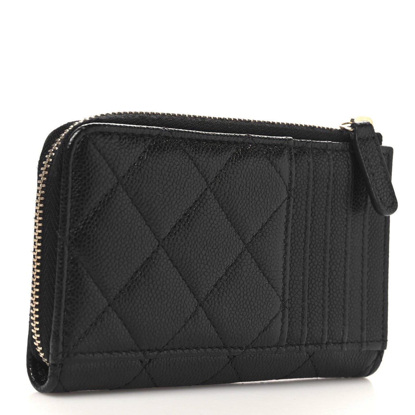 Chanel Caviar Quilted CC Zip Around Card Holder Black