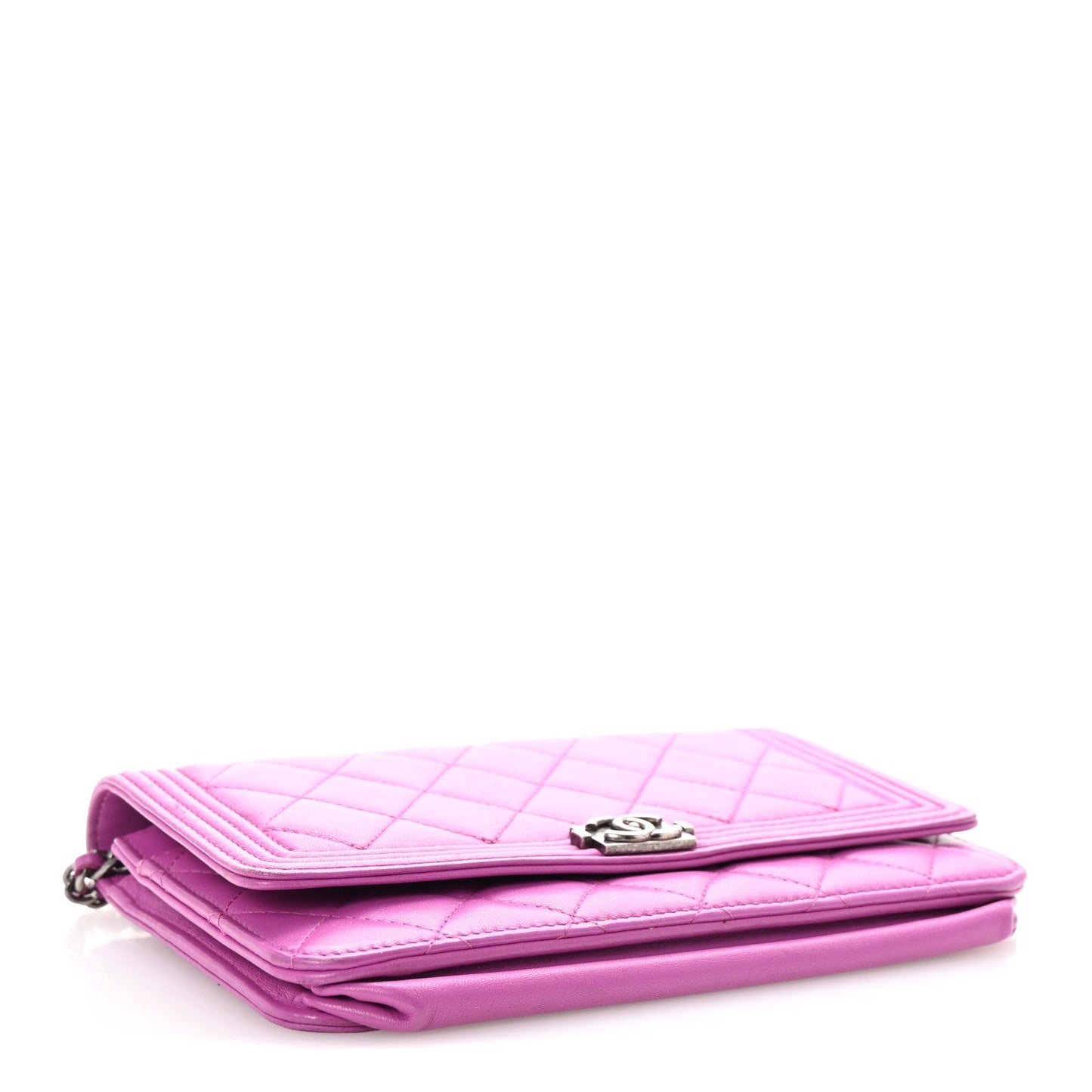 Chanel Lambskin Quilted Boy Wallet On Chain WOC Purple