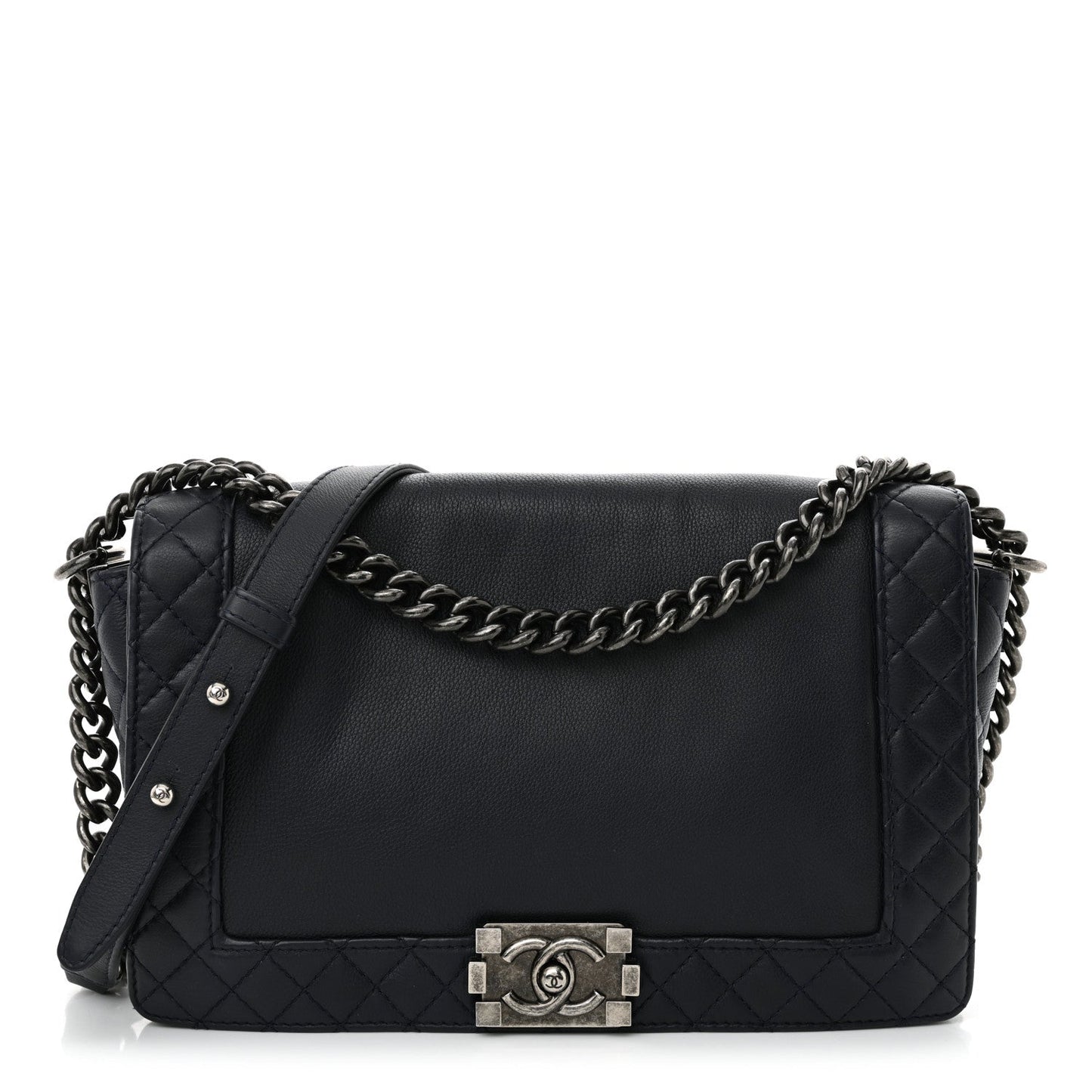 Chanel Calfskin New Medium Boy Reverso Flap Navy