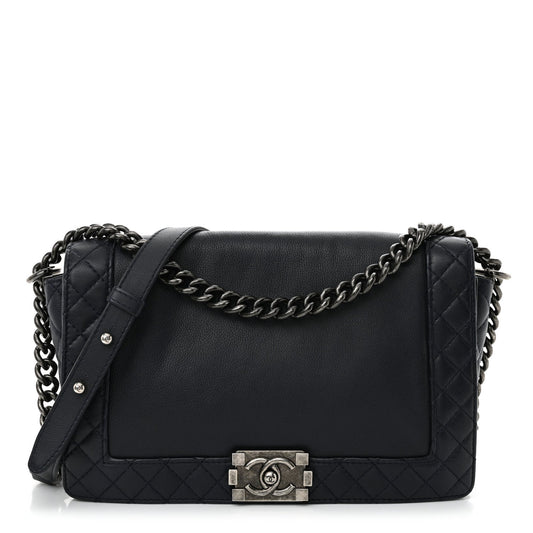 Chanel Calfskin New Medium Boy Reverso Flap Navy