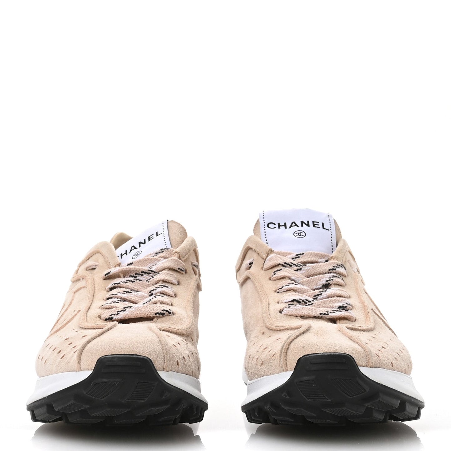 Chanel Suede Goatskin CC Sneakers 37 Light Pink