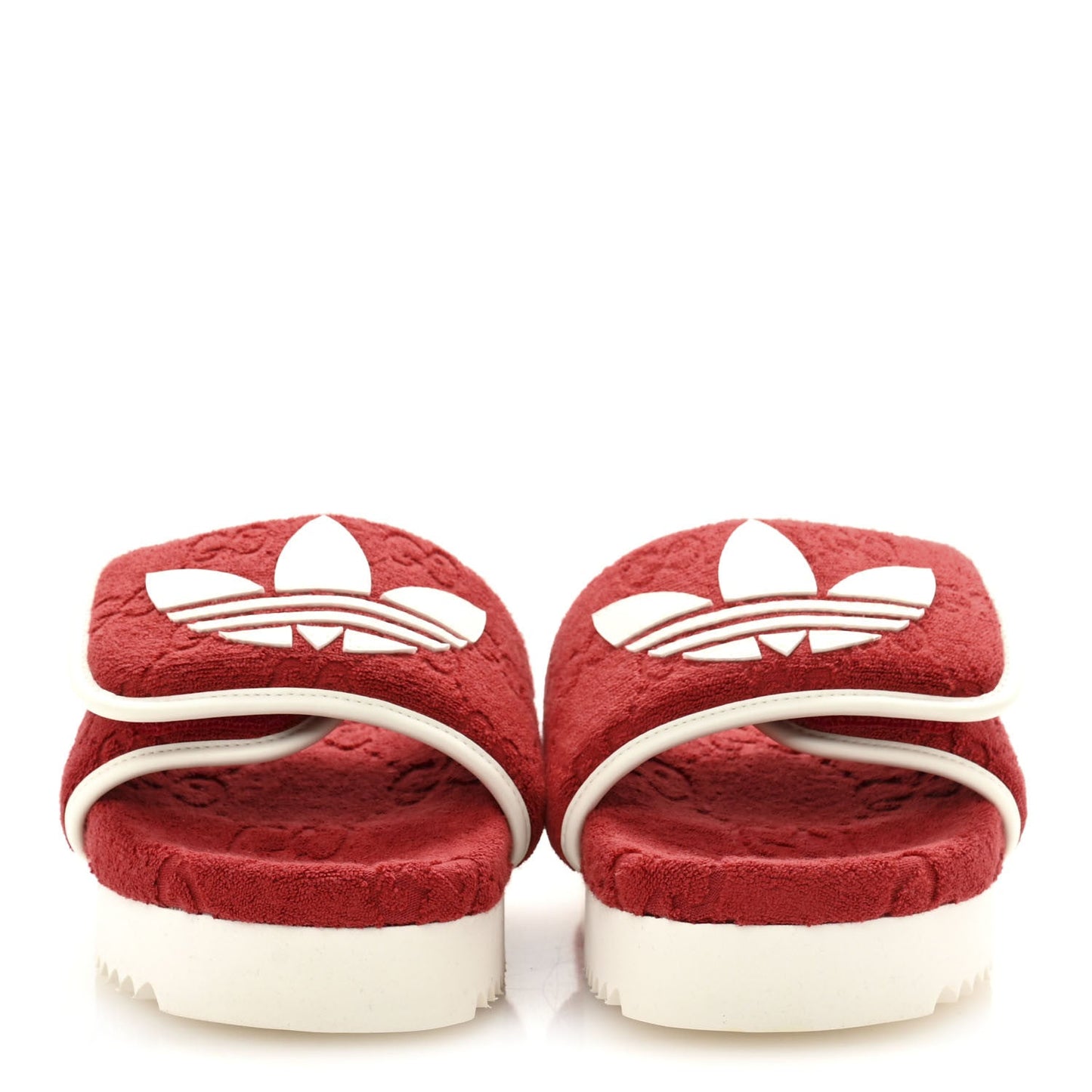 Gucci X ADIDAS Terry Cloth Trefoil GG Monogram Womens Platform Sandals 38 Maple Red Off White