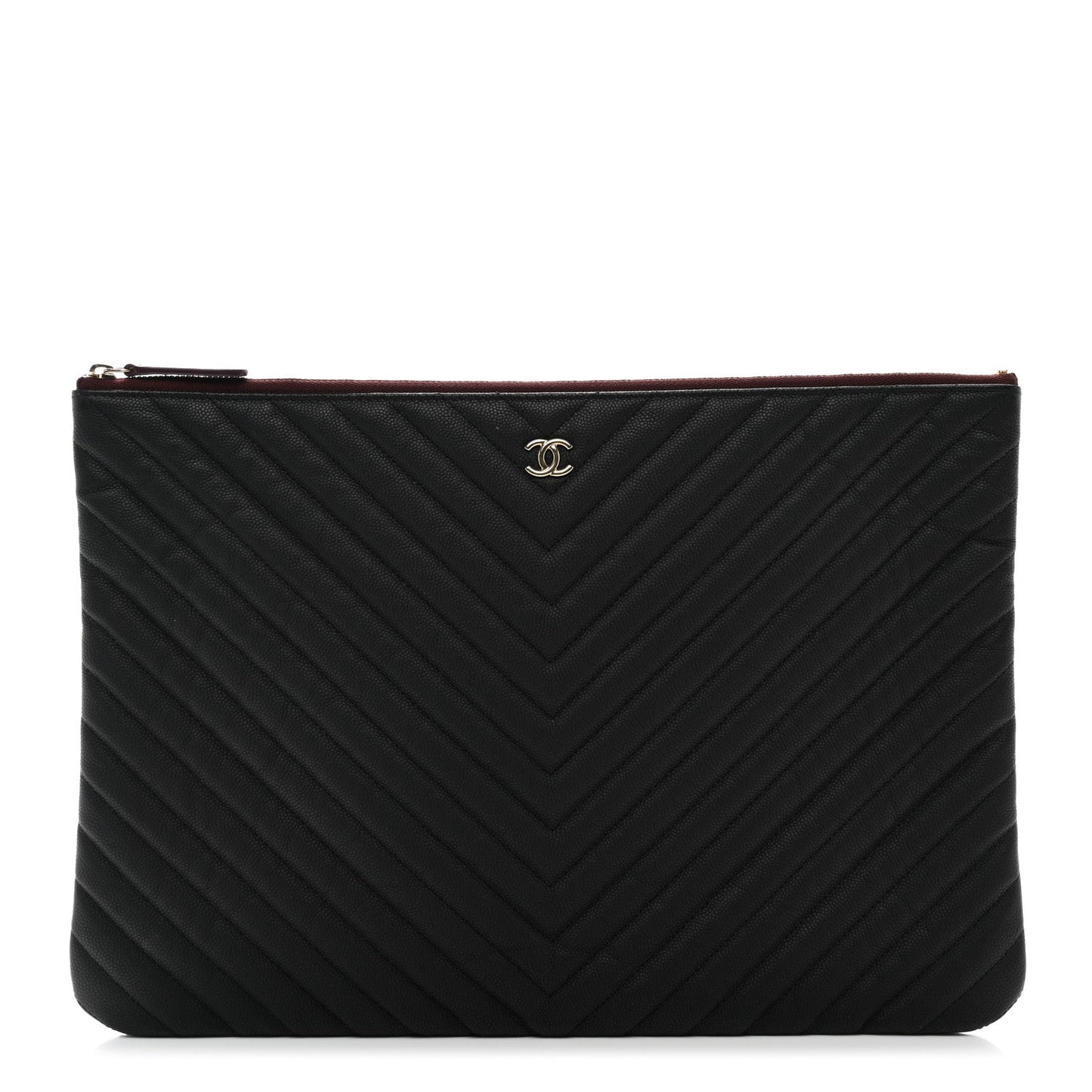 Chanel Caviar Chevron Quilted Large Cosmetic Case Black