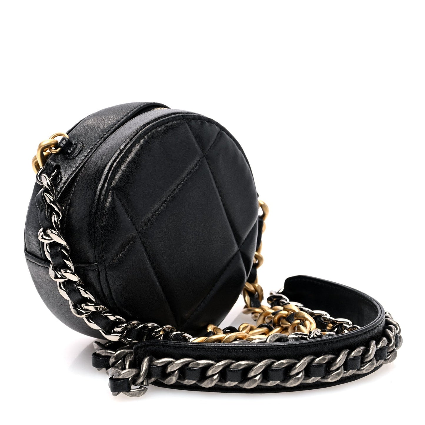 Chanel Lambskin Quilted 19 Round Clutch With Chain Black