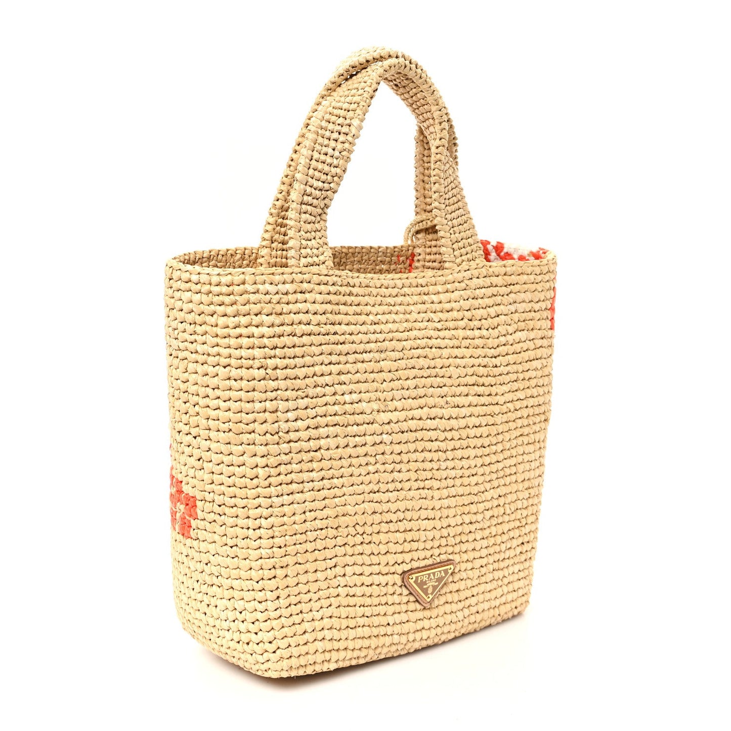 Prada Raffia Floral Small Logo Tote Naturale Arancio Naturale Arancio