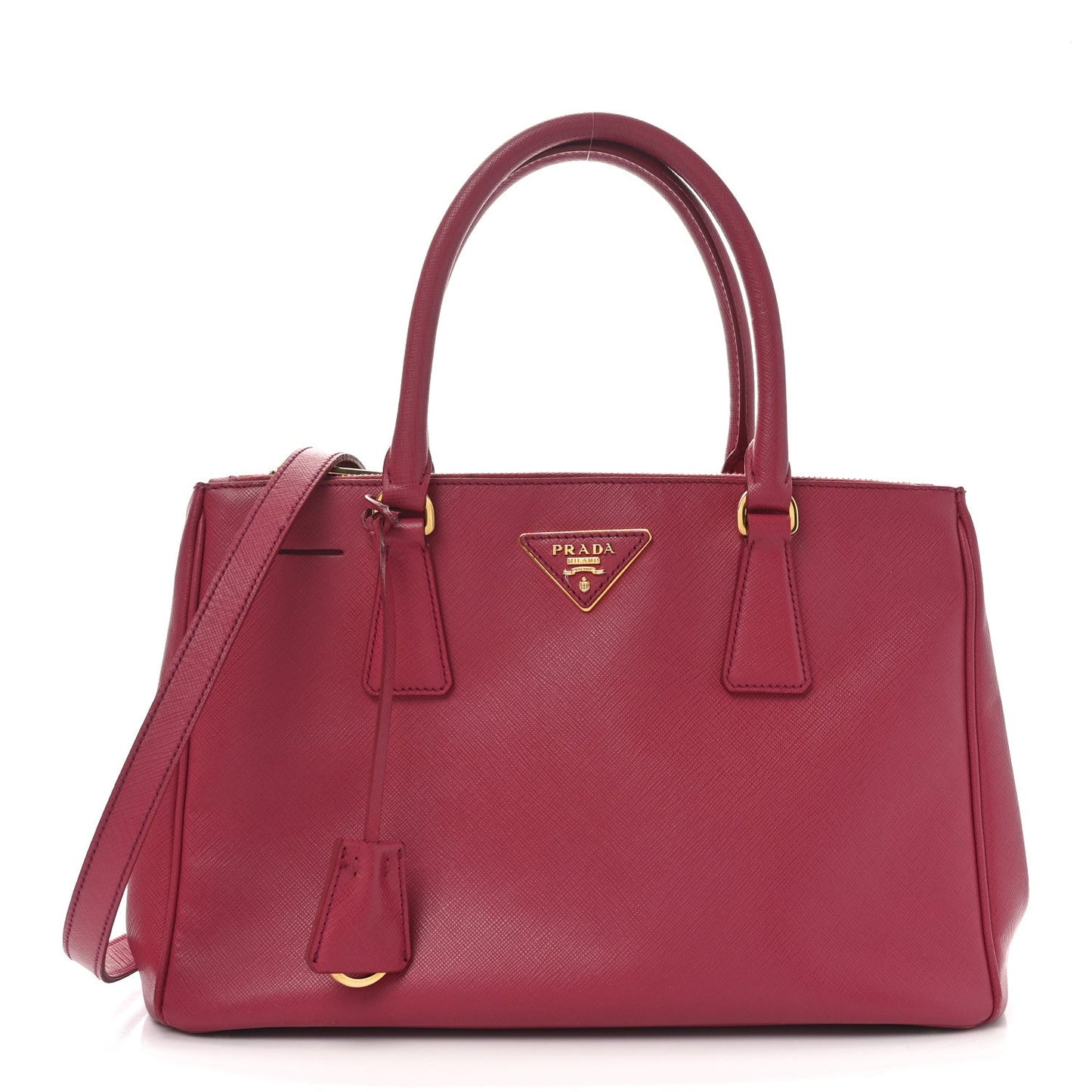 Prada Saffiano Small Galleria Double Zip Tote Peonia