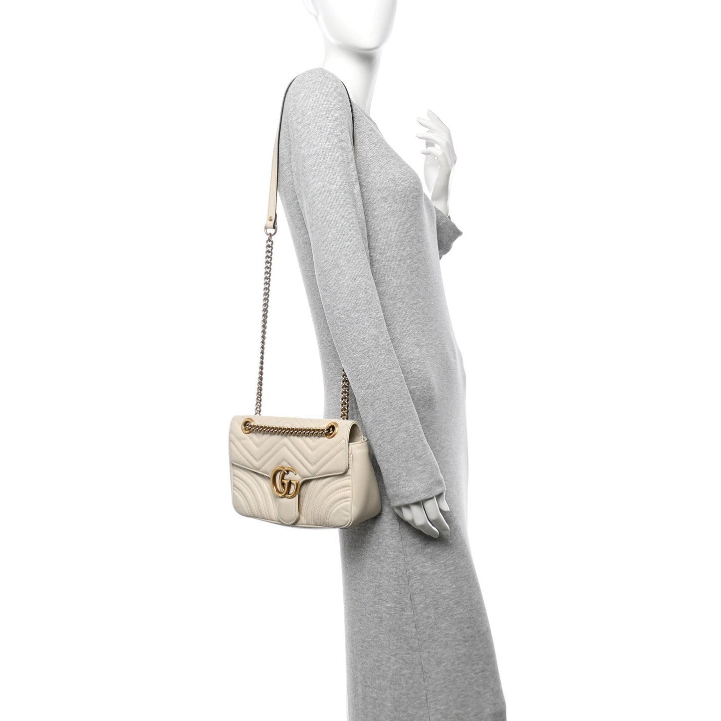 Gucci Calfskin Matelasse Small GG Marmont Shoulder Bag White