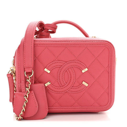 Chanel Caviar Quilted Small CC Filigree Vanity Case Pink