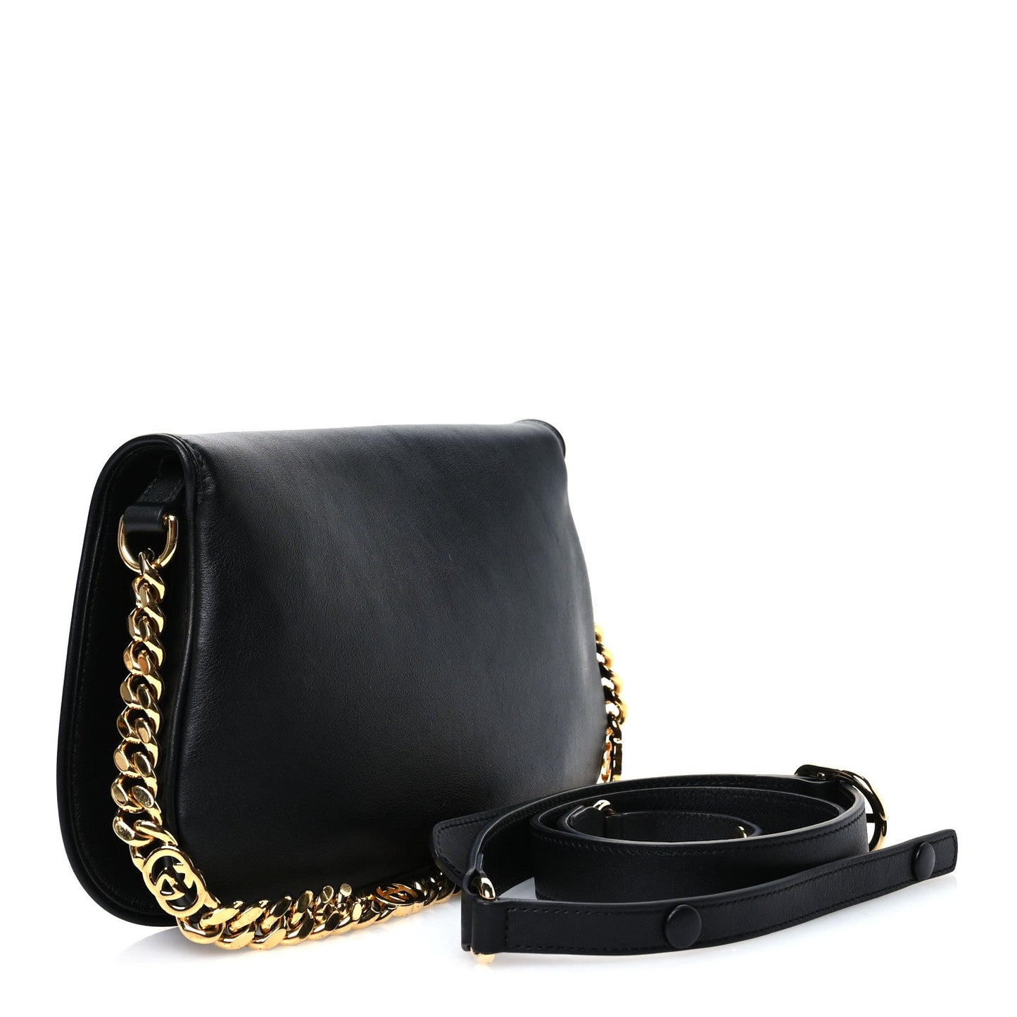 Gucci Roxy Calfskin Blondie Chain Shoulder Flap Bag Black