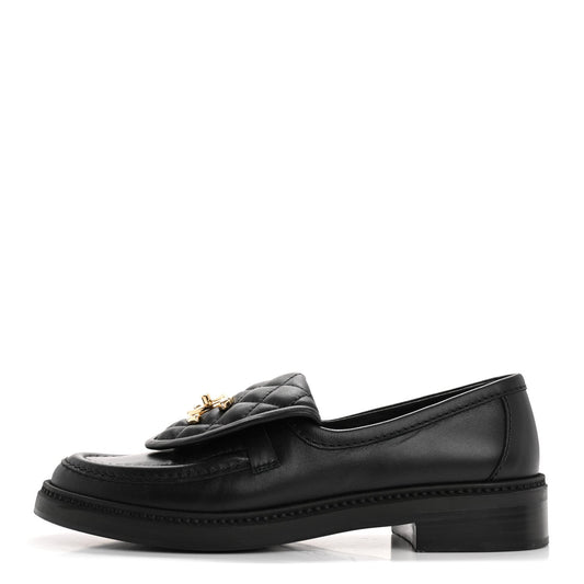 Chanel Lambskin Quilted CC TurnLock Loafers 36 Black