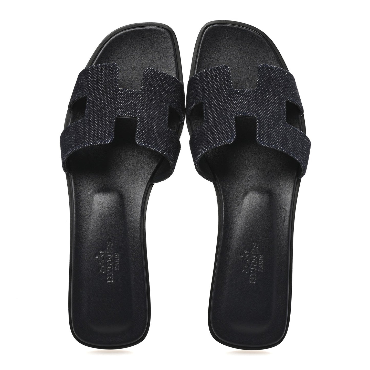 Hermes Denim Canvas Oran Sandals 37.5 Bleu Brut
