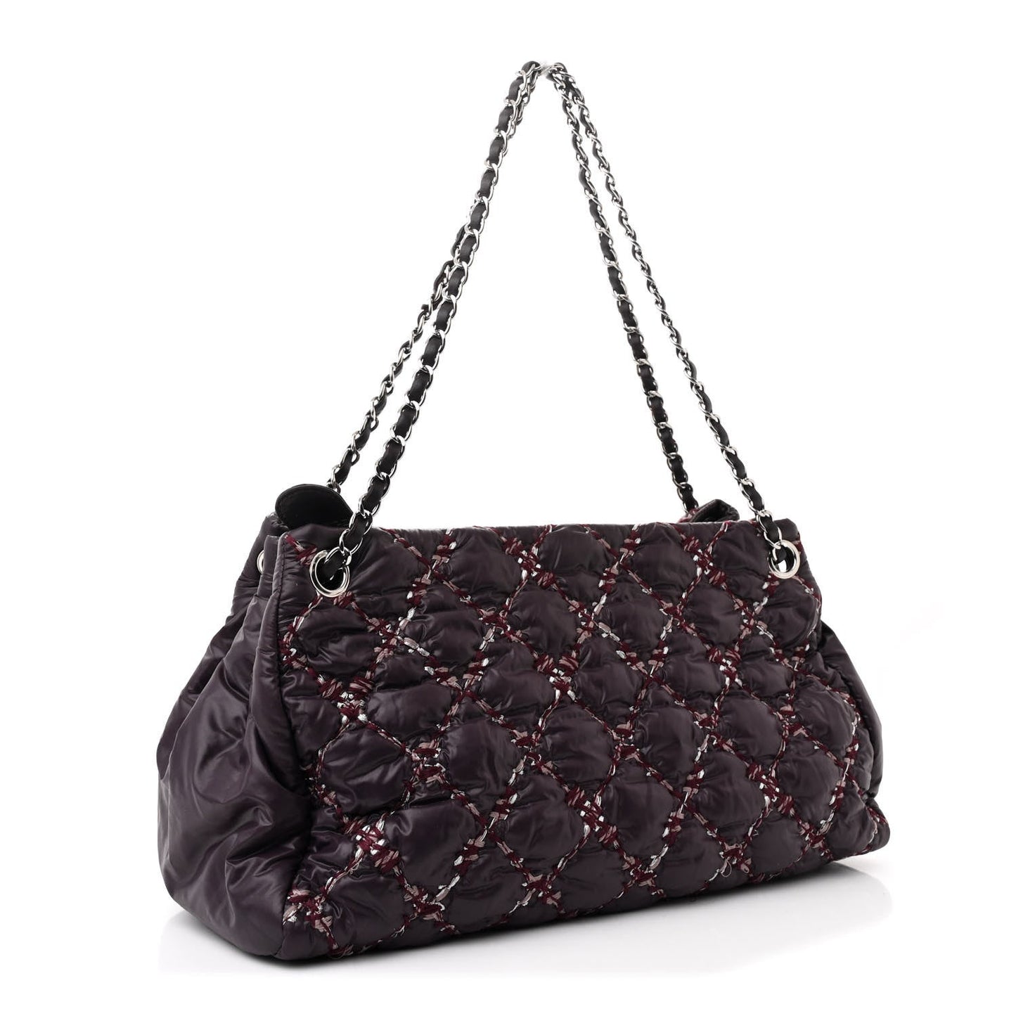 Chanel Nylon Quilted Tweed Stitch Bubble Tote Plum