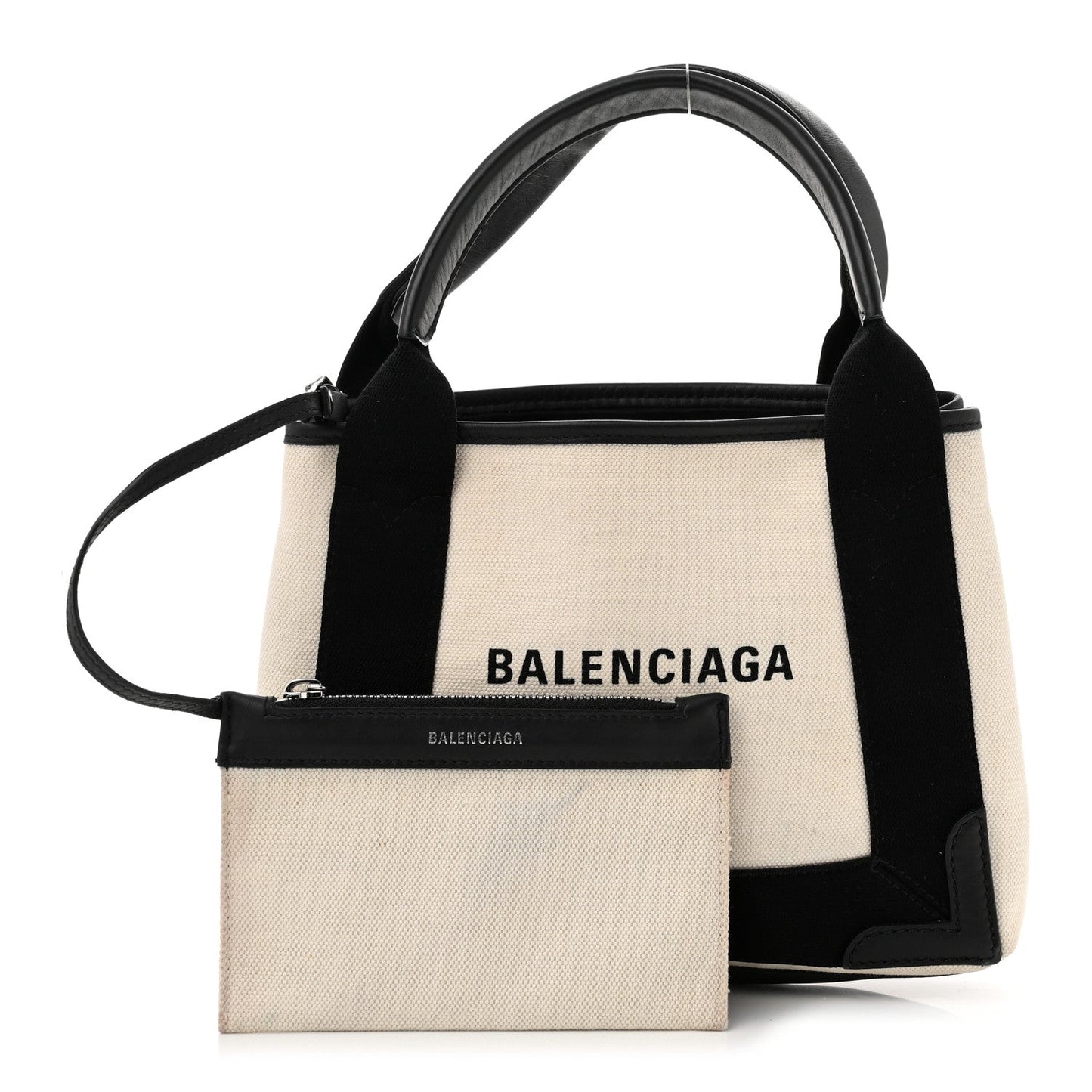 Balenciaga Cotton Canvas Calfskin Navy Cabas XS Natural Black