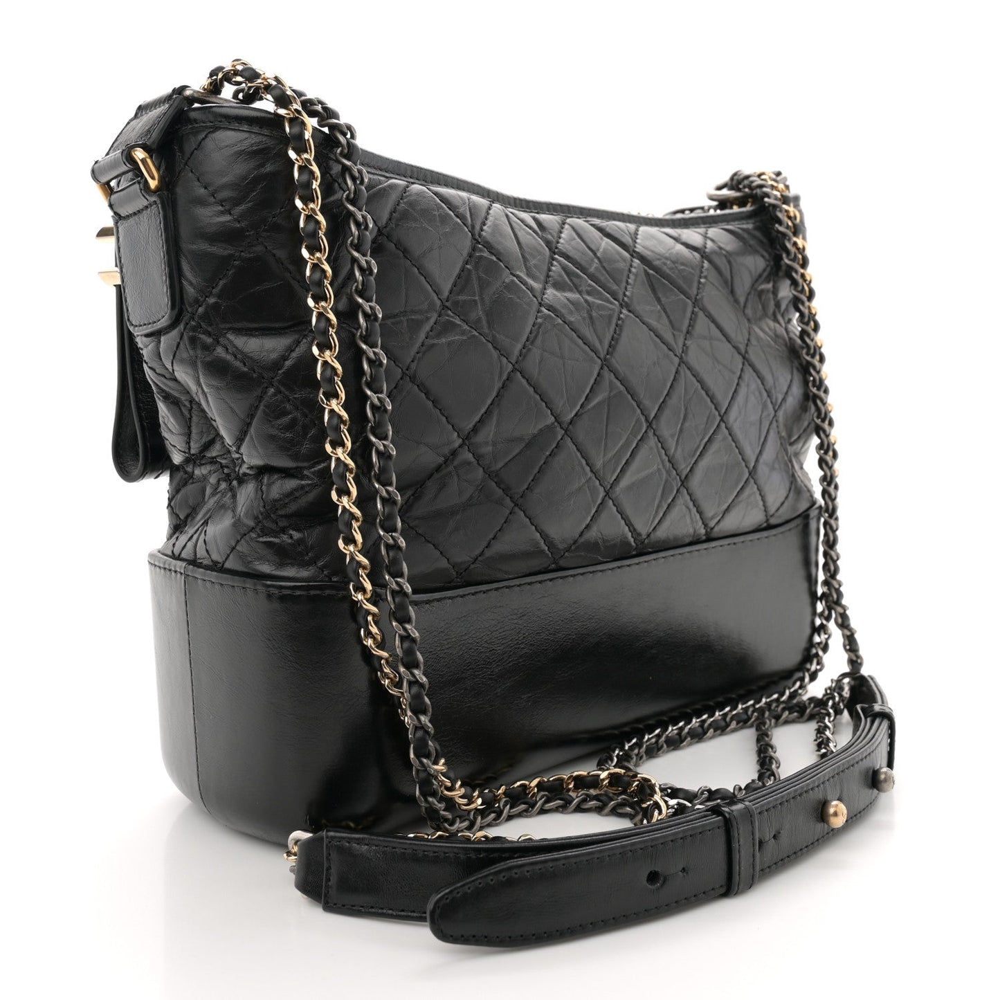 Chanel Aged Calfskin Quilted Medium Gabrielle Hobo Black