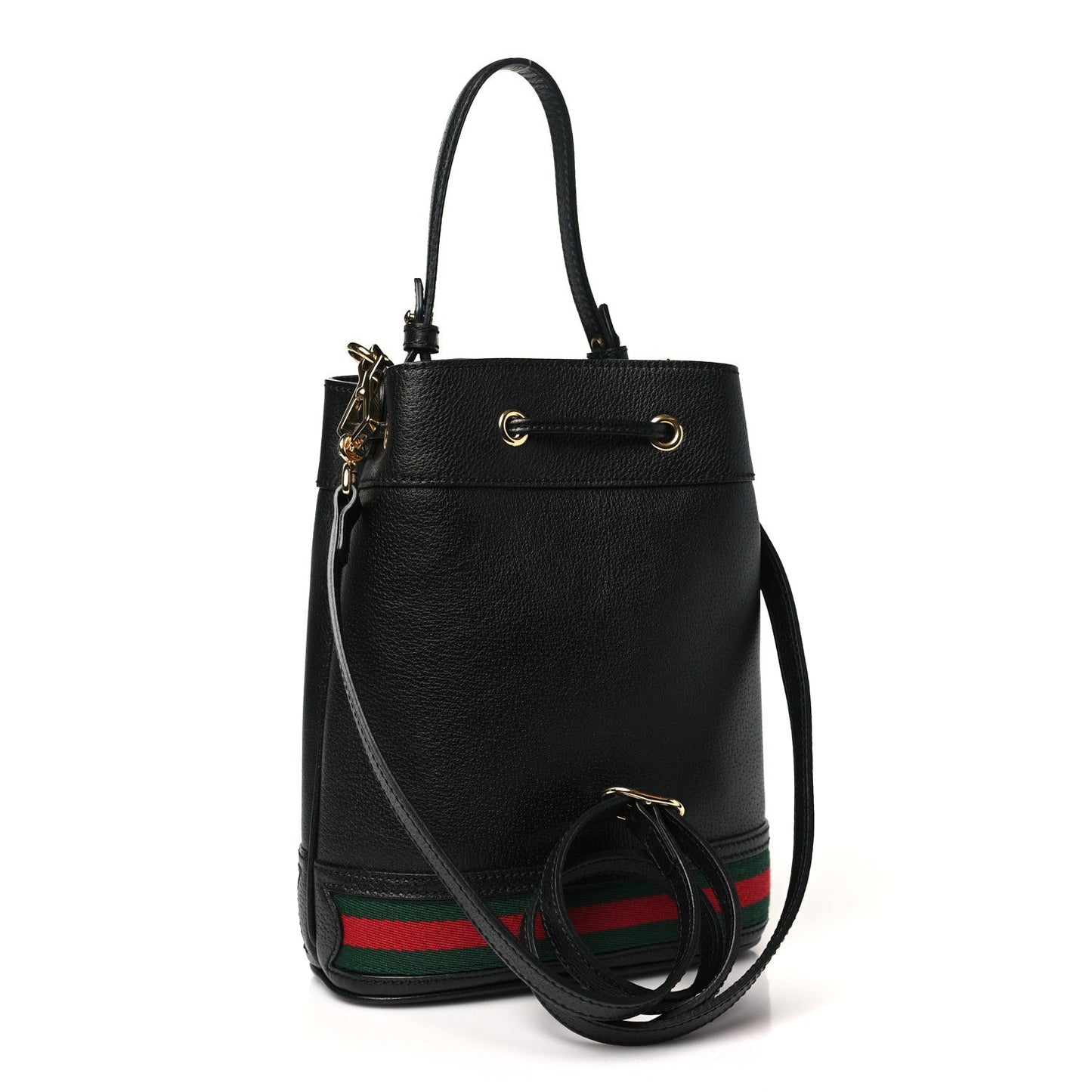 Gucci Glazed Textured Calfskin Web Small Ophidia Bucket Bag Black
