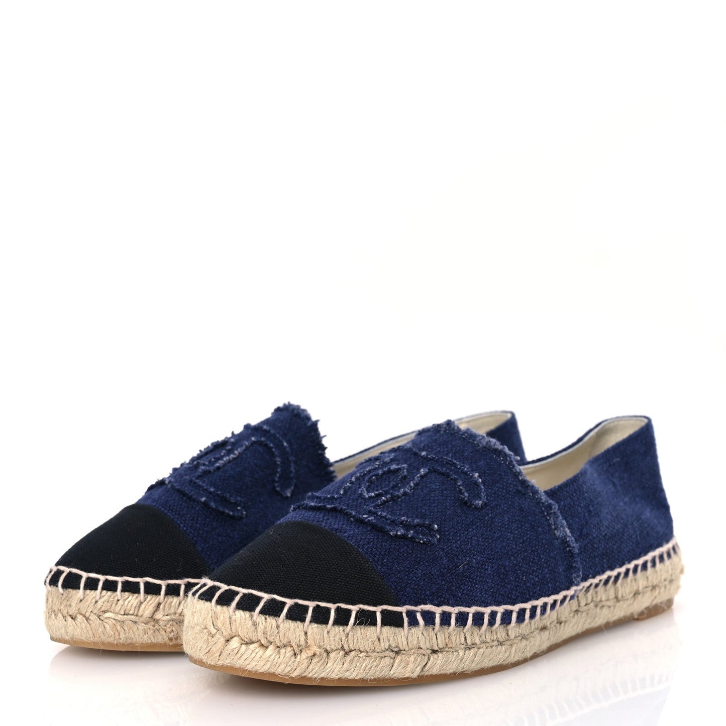 Chanel Denim Toile CC Espadrilles 40 Navy Black