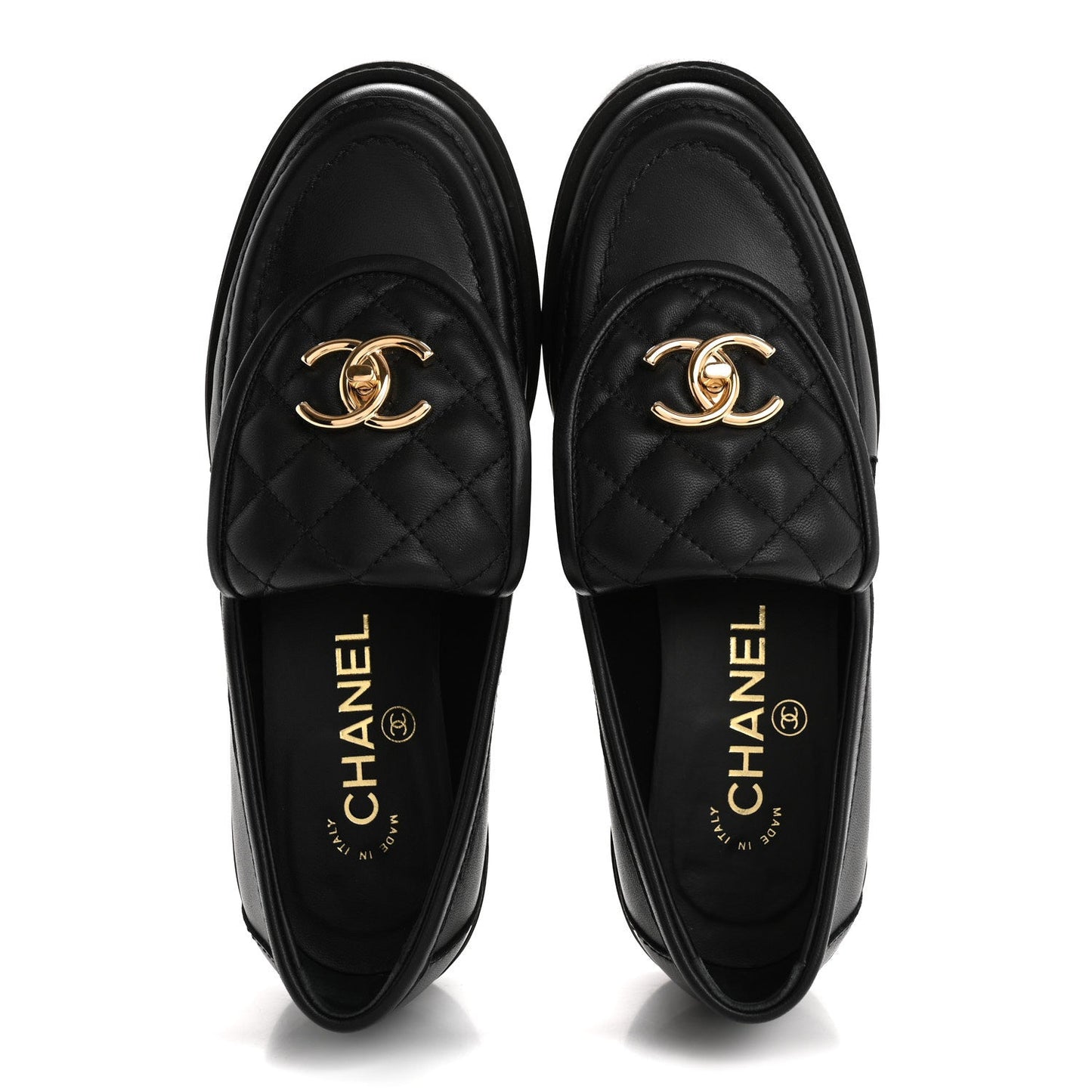 Chanel Lambskin Quilted CC TurnLock Loafers 36 Black