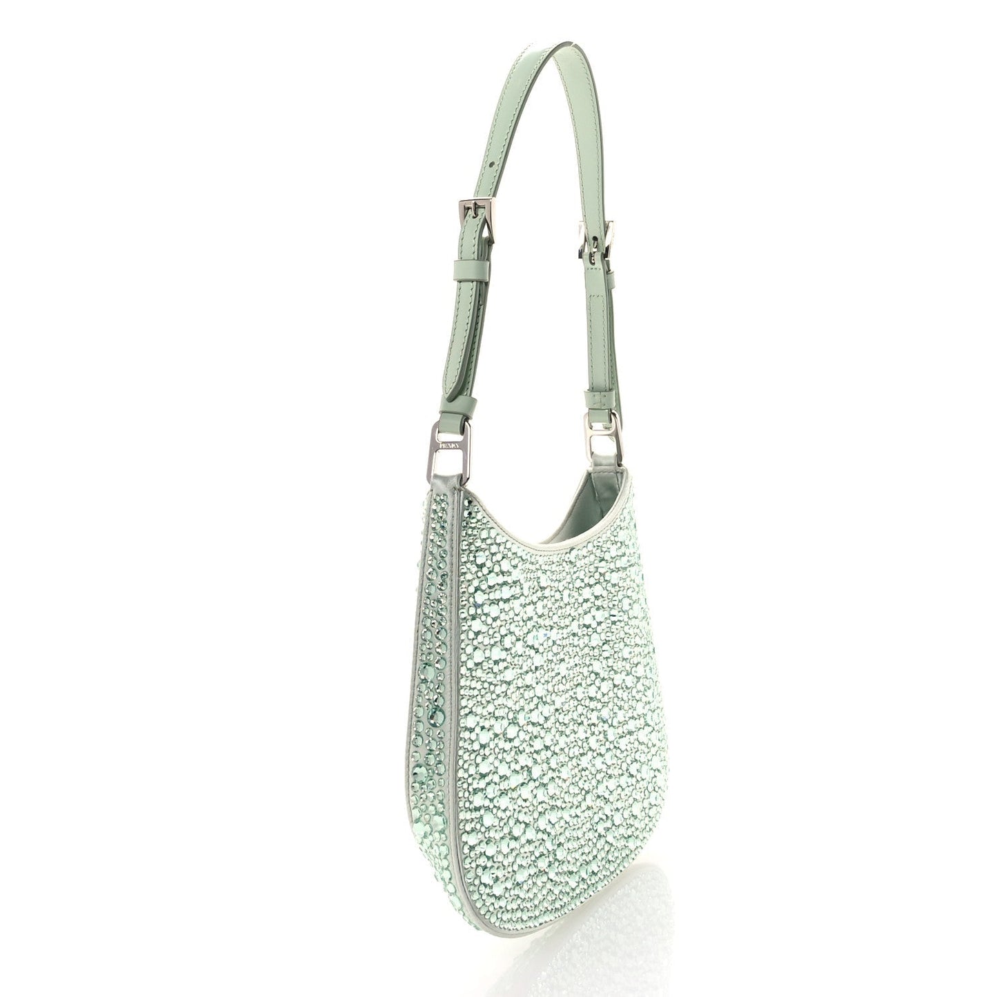 Prada Satin Crystal Cleo Adjustable Strap Shoulder Bag Acqua