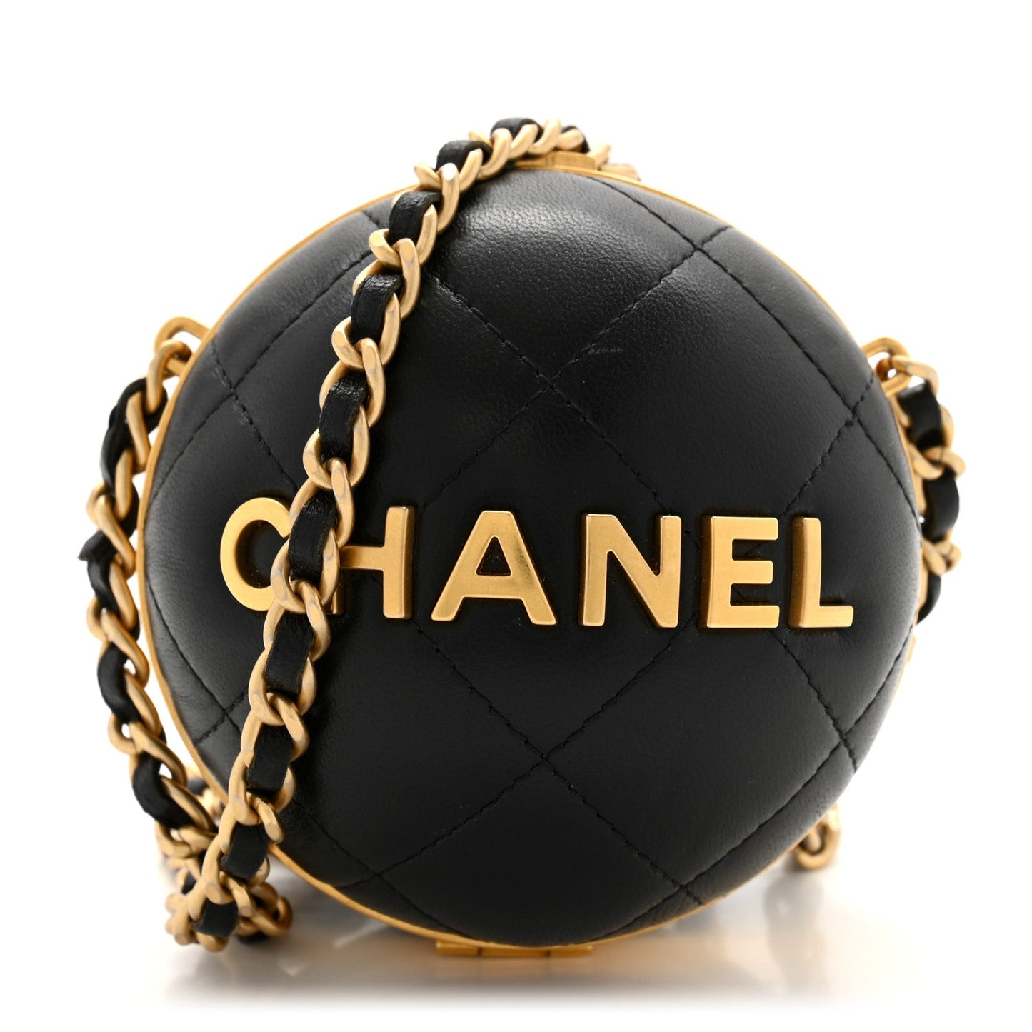 Chanel Lambskin Quilted Sphere Minaudiere Chain Clutch Black