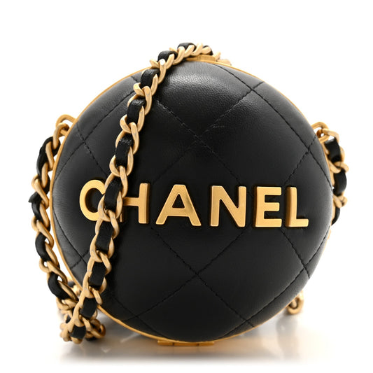 Chanel Lambskin Quilted Sphere Minaudiere Chain Clutch Black