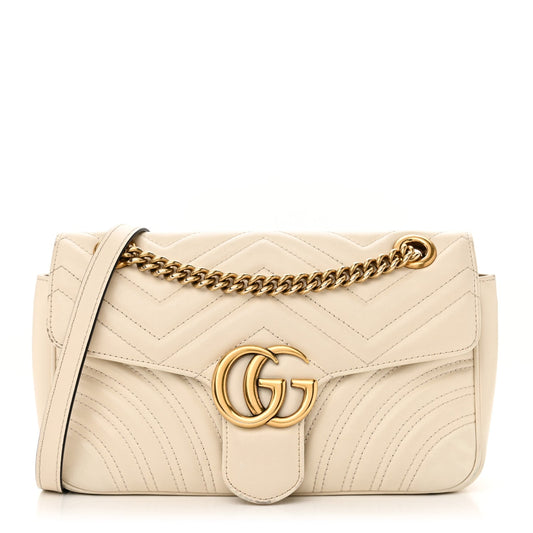 Gucci Calfskin Matelasse Small GG Marmont Shoulder Bag White