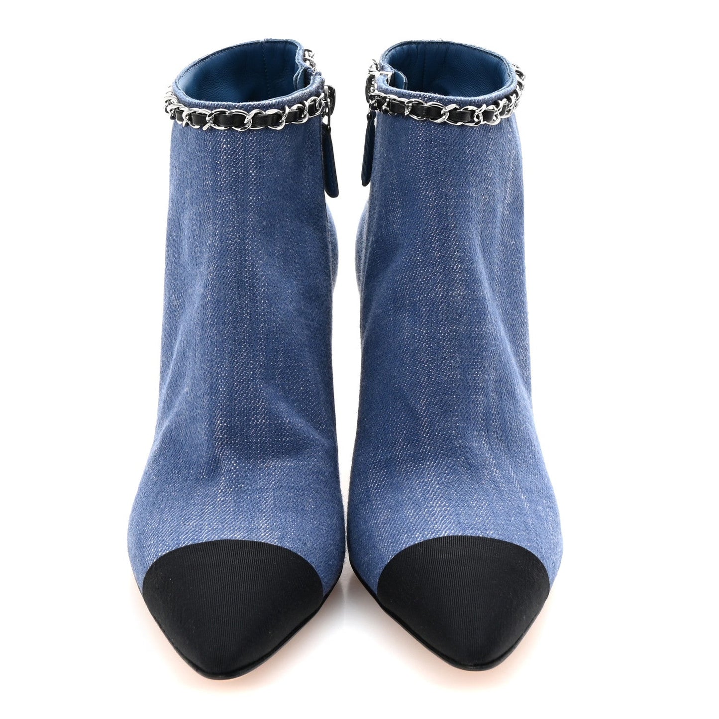 Chanel Denim Grosgrain Cap Toe Short Boots 37 Blue