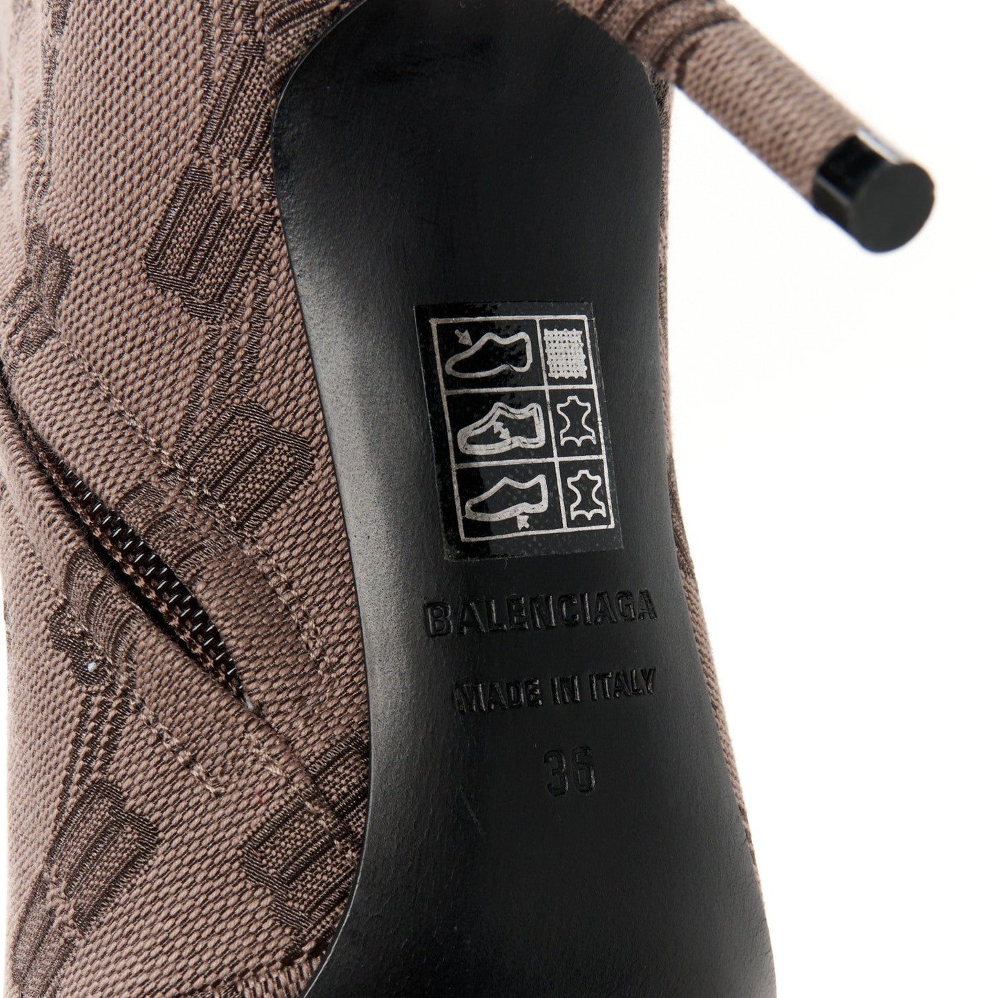 Balenciaga Jacquard BB Monogram Knife 80mm Bootie 37 Dark Mink Grey Dark Brown